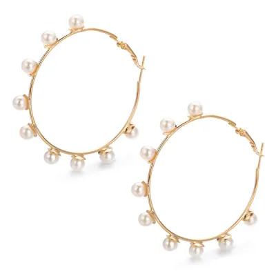 Pearl Decor C-shaped Handmade Women Unique Crystal Alloy Earrings