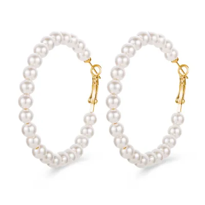Pearl Decor C-shaped Handmade Women Unique Crystal Alloy Earrings