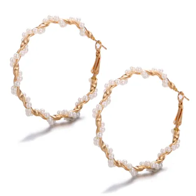 Pearl Decor C-shaped Handmade Women Unique Crystal Alloy Earrings