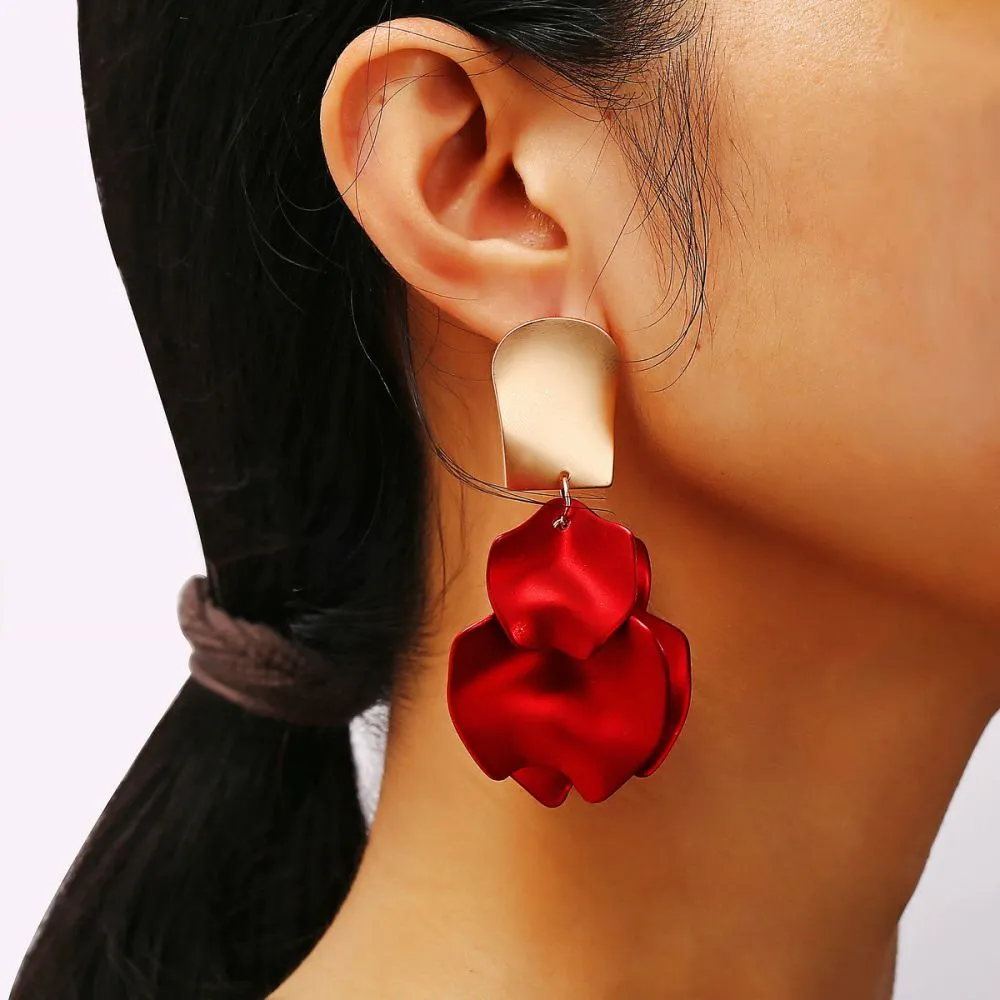 Creative Rose Petals Shape Metal Alloy Earrings