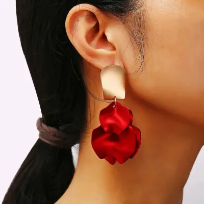 Creative Rose Petals Shape Metal Alloy Earrings