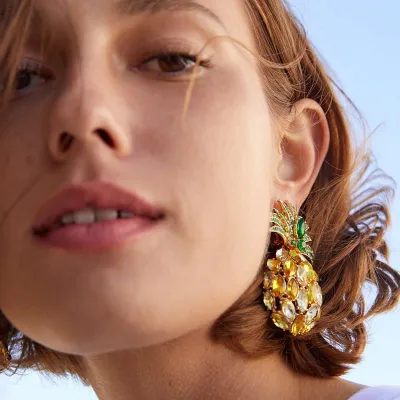 Creative Pineapple Shaped Diamond Earrings For Women