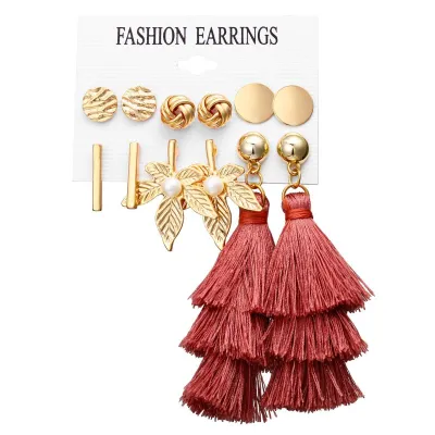 6 Pcs Simple Fashion Tassel Earrings Combination Set