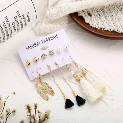 6 Pcs Simple Fashion Tassel Earrings Combination Set