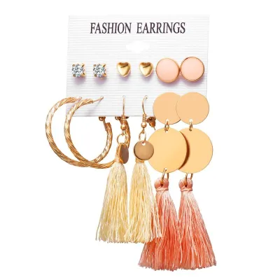 6 Pcs Simple Fashion Tassel Earrings Combination Set