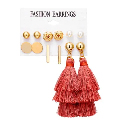 6 Pcs Simple Fashion Tassel Earrings Combination Set