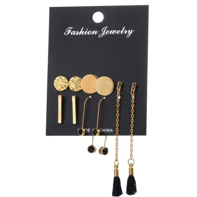6 Pcs Simple Fashion Tassel Earrings Combination Set Alloy Cotton