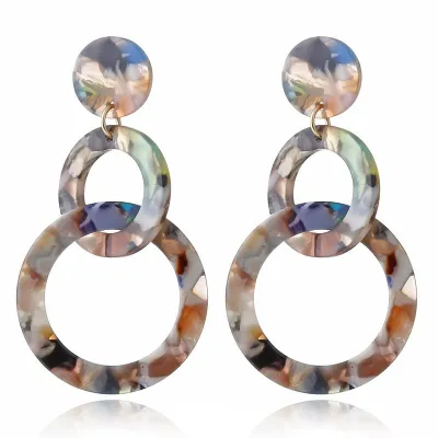Double Circle Leopard Pattern Acrylic Dangle Earrings