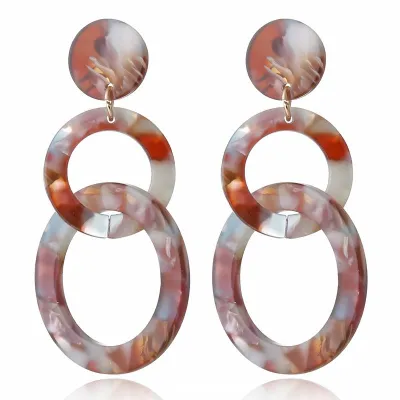 Double Circle Leopard Pattern Acrylic Dangle Earrings