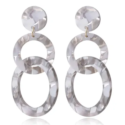 Double Circle Leopard Pattern Acrylic Dangle Earrings
