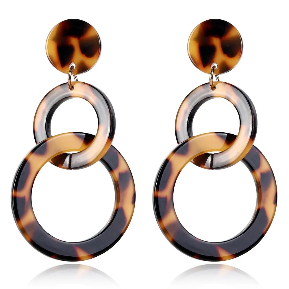 Double Circle Leopard Pattern Acrylic Dangle Earrings