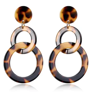 Double Circle Leopard Pattern Acrylic Dangle Earrings