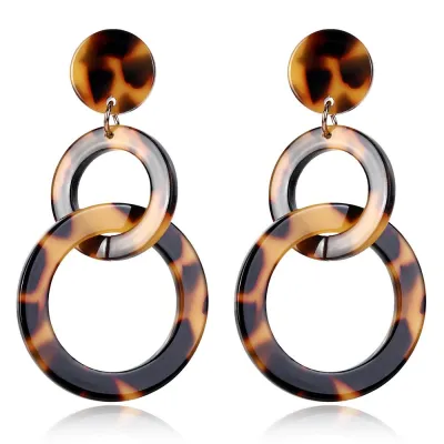 Double Circle Leopard Pattern Acrylic Dangle Earrings