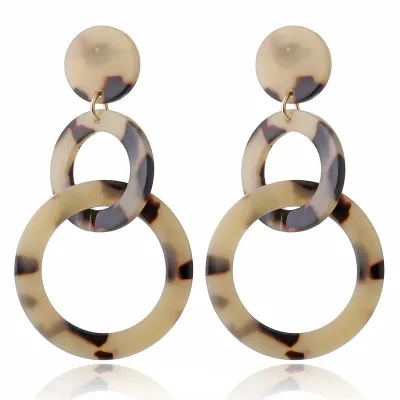 Double Circle Leopard Pattern Acrylic Dangle Earrings