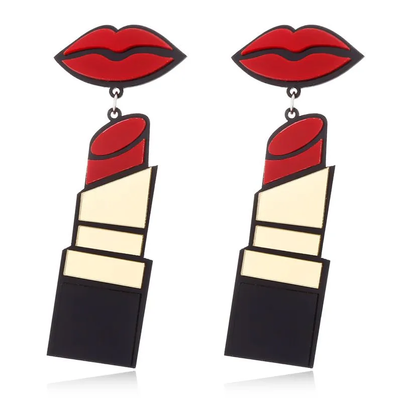 Lipstick Acrylic Dangle Earrings for Women Geometric Plastic Resin Fashion
