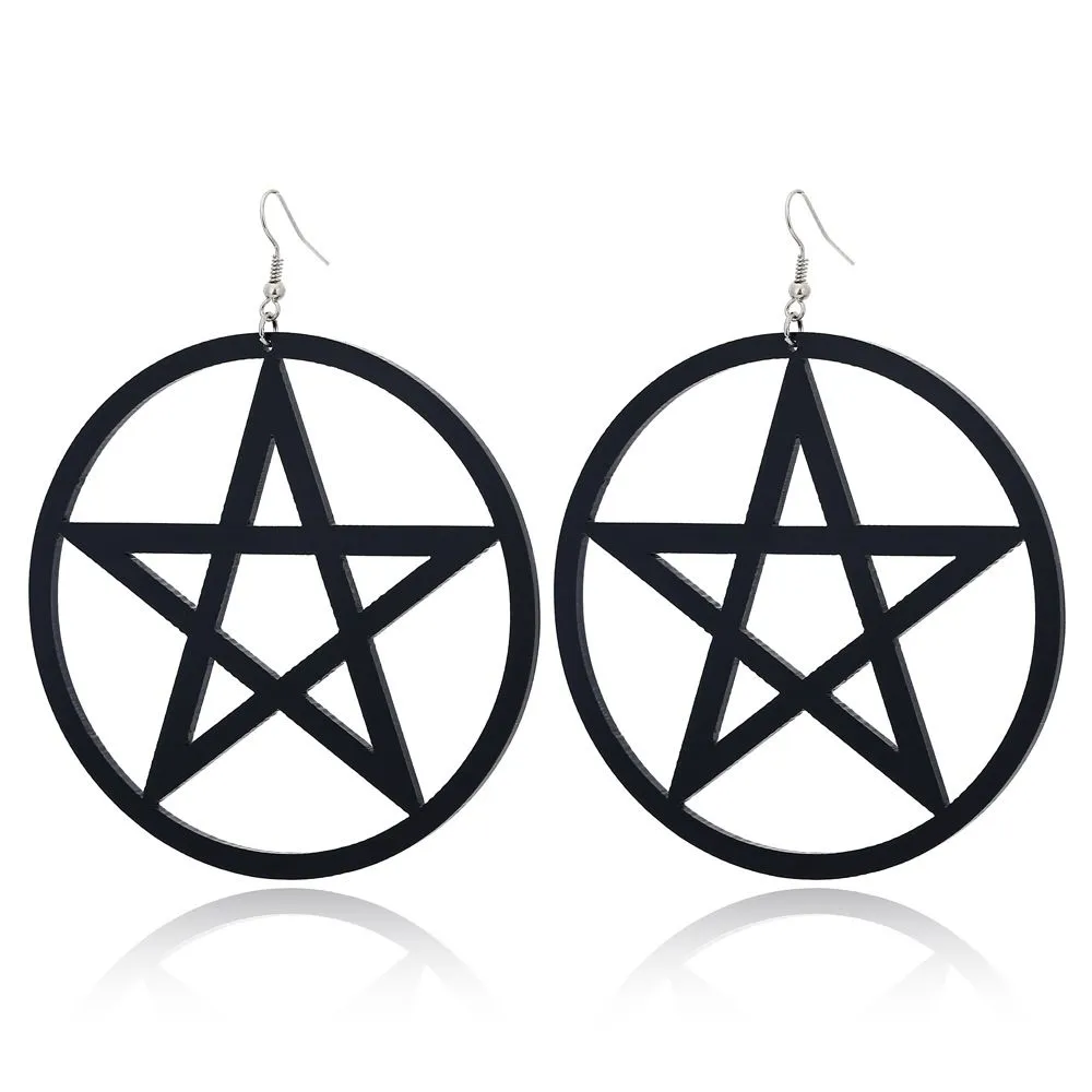 Circle Hollow Pentagram Pattern Ear-hook Earrings for Women