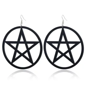 Circle Hollow Pentagram Pattern Ear-hook Earrings for Women