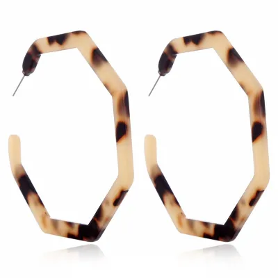Polygon Leopard Pattern Hoop Earrings for Women Alloy Geometric