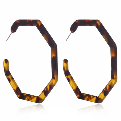Polygon Leopard Pattern Hoop Earrings for Women Alloy Geometric