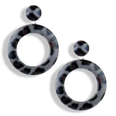 Round Circle Leopard Pattern Acrylic Dangle Earrings Women Geometric Pu Leather