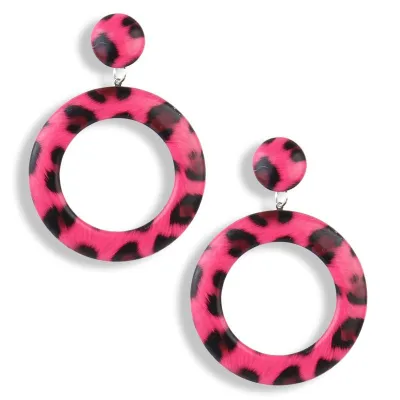 Round Circle Leopard Pattern Acrylic Dangle Earrings Women Geometric Pu Leather