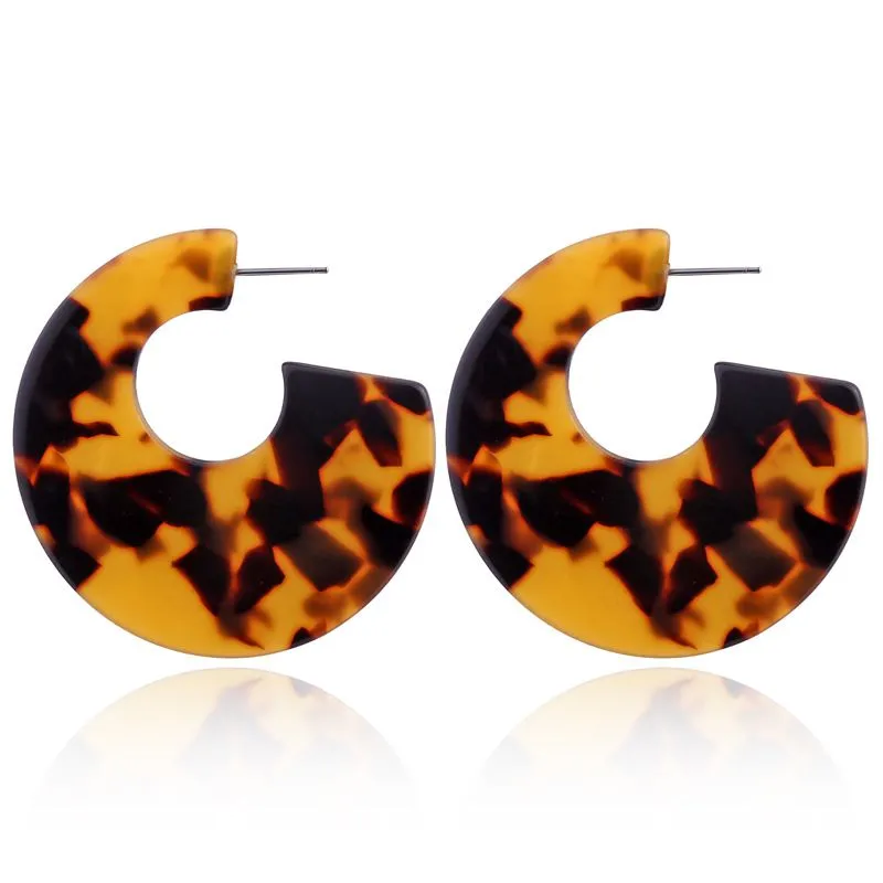 Geometric Leopard Pattern Hoop Earrings for Women, Alloy