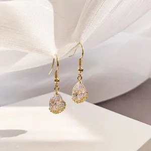 Water Droplet Rhinestone Teardrop Drop Earrings for Women Simple Style
