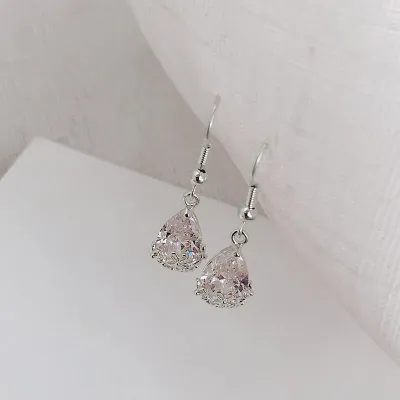 Water Droplet Rhinestone Teardrop Drop Earrings for Women Simple Style
