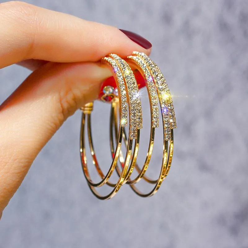 Fashion Rhinestone Hoop Earrings for Women - Alloy Geometric Earrings