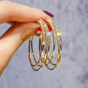 Fashion Rhinestone Hoop Earrings for Women - Alloy Geometric Earrings