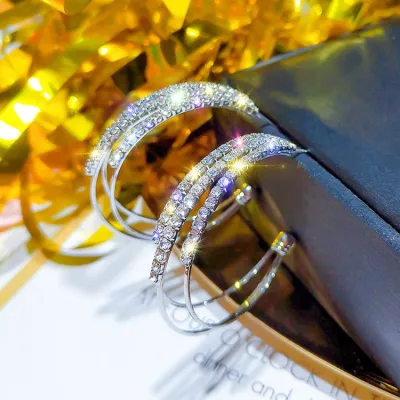 Fashion Rhinestone Hoop Earrings for Women - Alloy Geometric Earrings