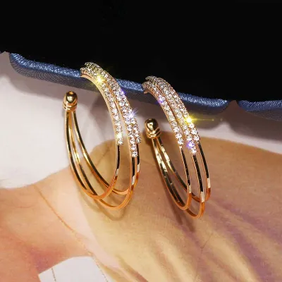 Fashion Rhinestone Hoop Earrings for Women - Alloy Geometric Earrings