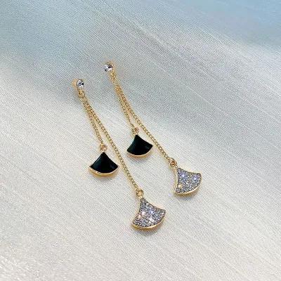 Sector Pattern Rhinestone Decor Drop Earrings for Women