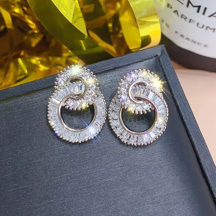 Unique Cross Circle Pattern Rhinestones Geometric Women's Dangle Earrings