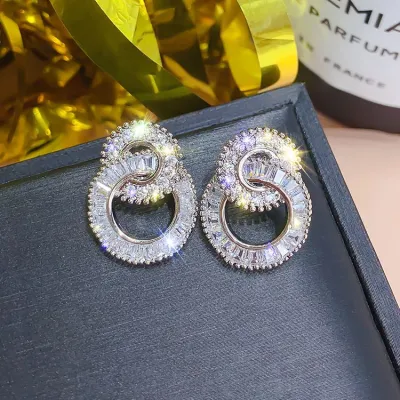 Unique Cross Circle Pattern Rhinestones Geometric Women's Dangle Earrings
