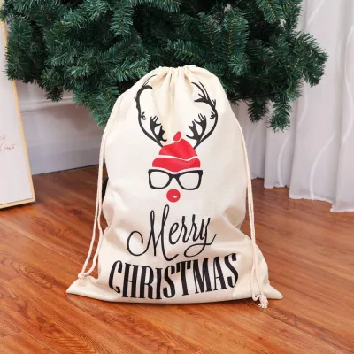 Christmas Supply Letter Print Drawstring Burlap Gift Bag for Party Favors