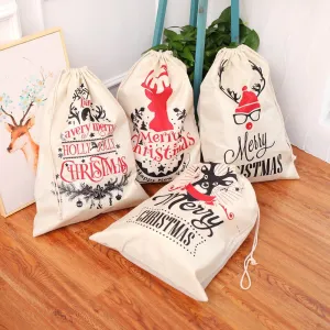 Christmas Supply Letter Print Drawstring Burlap Gift Bag for Party Favors