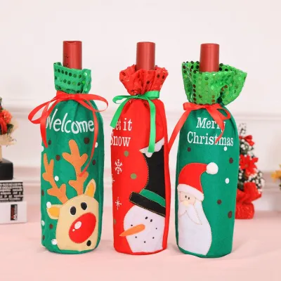 Christmas Santa Claus Snowman Elk Print Wine Bottle Cover Party Decoration