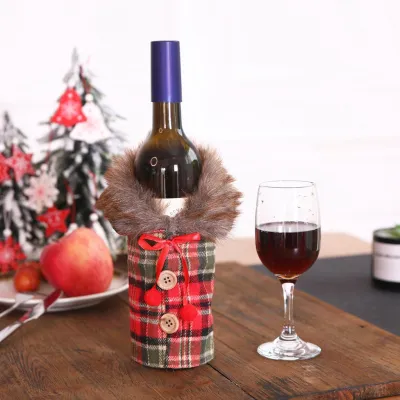 Christmas Button Design Wine Bottle Cover Tableware - Plaid Red Wine Set
