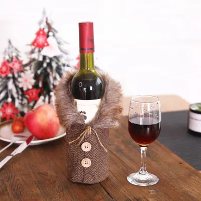 Christmas Button Design Wine Bottle Cover Tableware - Plaid Red Wine Set