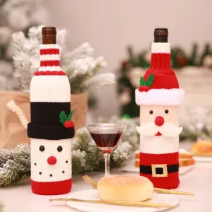 One Piece Knit Santa Claus Snowman Wine Bottle Cover Christmas Decoration Tableware