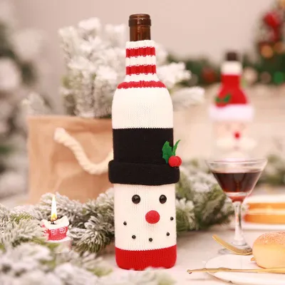 One Piece Knit Santa Claus Snowman Wine Bottle Cover Christmas Decoration Tableware
