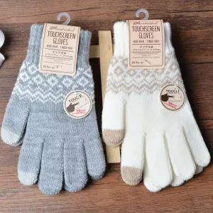 Geometric Pattern Knitted Touch Screen Gloves for Women Winter Warm