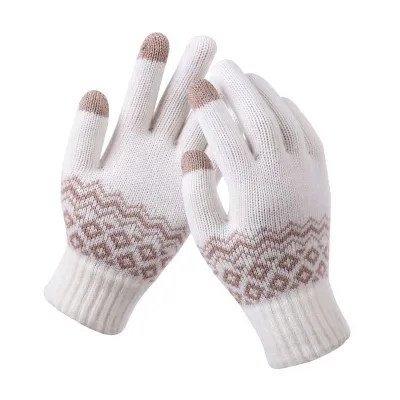 Geometric Pattern Knitted Touch Screen Gloves for Women Winter Warm