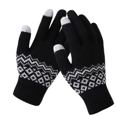 Geometric Pattern Knitted Touch Screen Gloves for Women Winter Warm