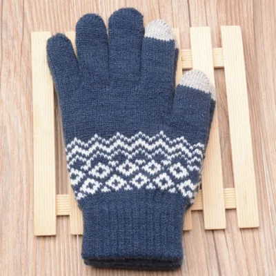 Geometric Pattern Knitted Touch Screen Gloves for Women Winter Warm