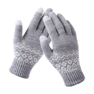 Geometric Pattern Knitted Touch Screen Gloves for Women Winter Warm
