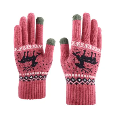 Christmas Elk Pattern Touchscreen Knitted Gloves Unisex