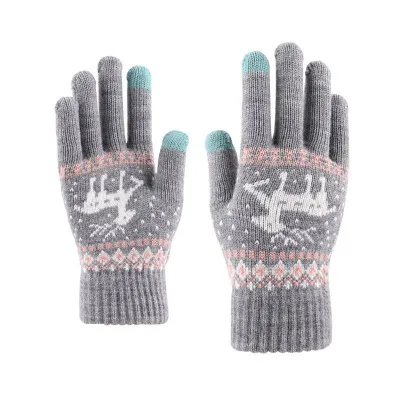 Christmas Elk Pattern Touchscreen Knitted Gloves Unisex