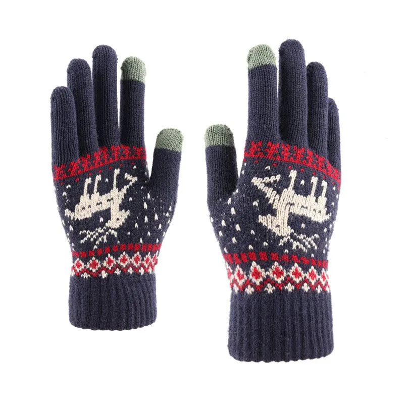 Christmas Elk Pattern Touchscreen Knitted Gloves Unisex